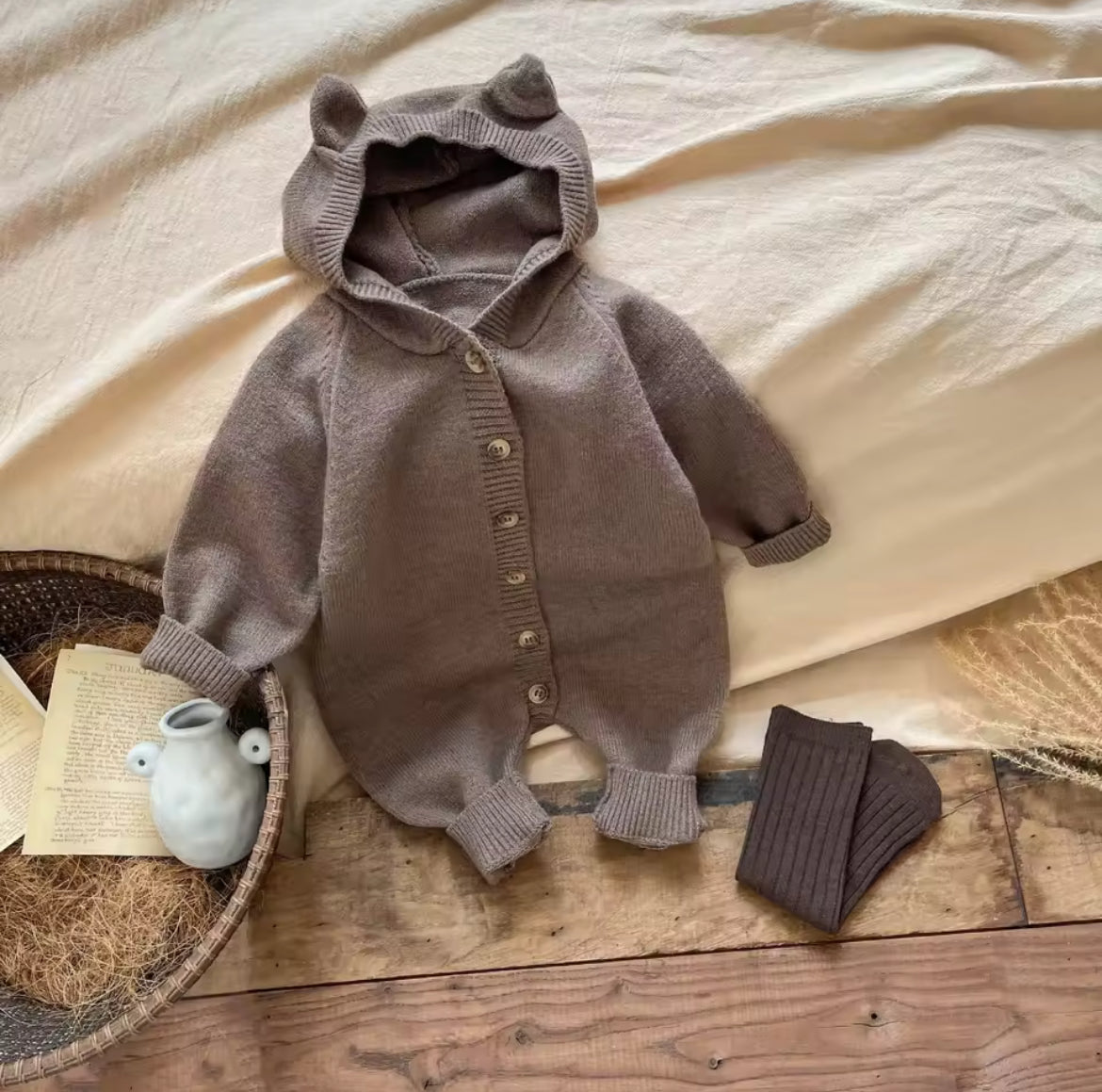 Bear Ear Knitted Romper